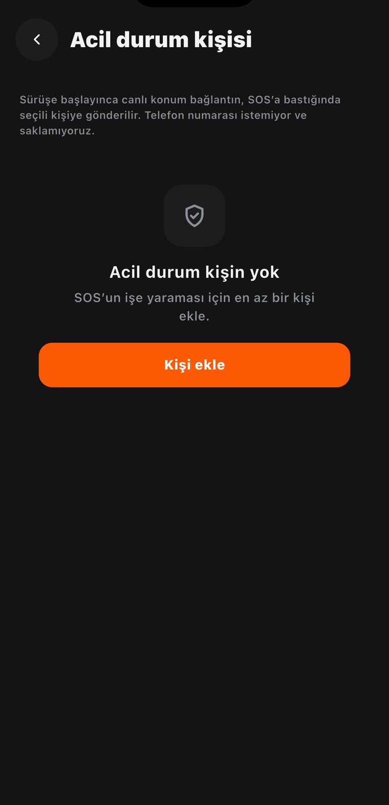 GOEZ emergency contact screen asking you to add at least one person for SOS