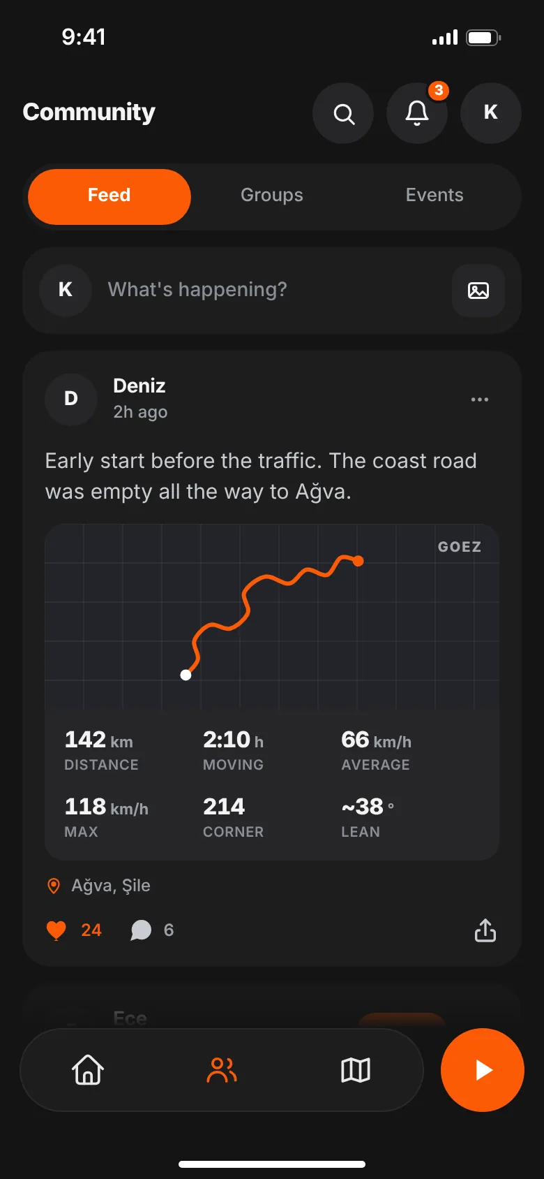 GOEZ feed with ride posts from other riders