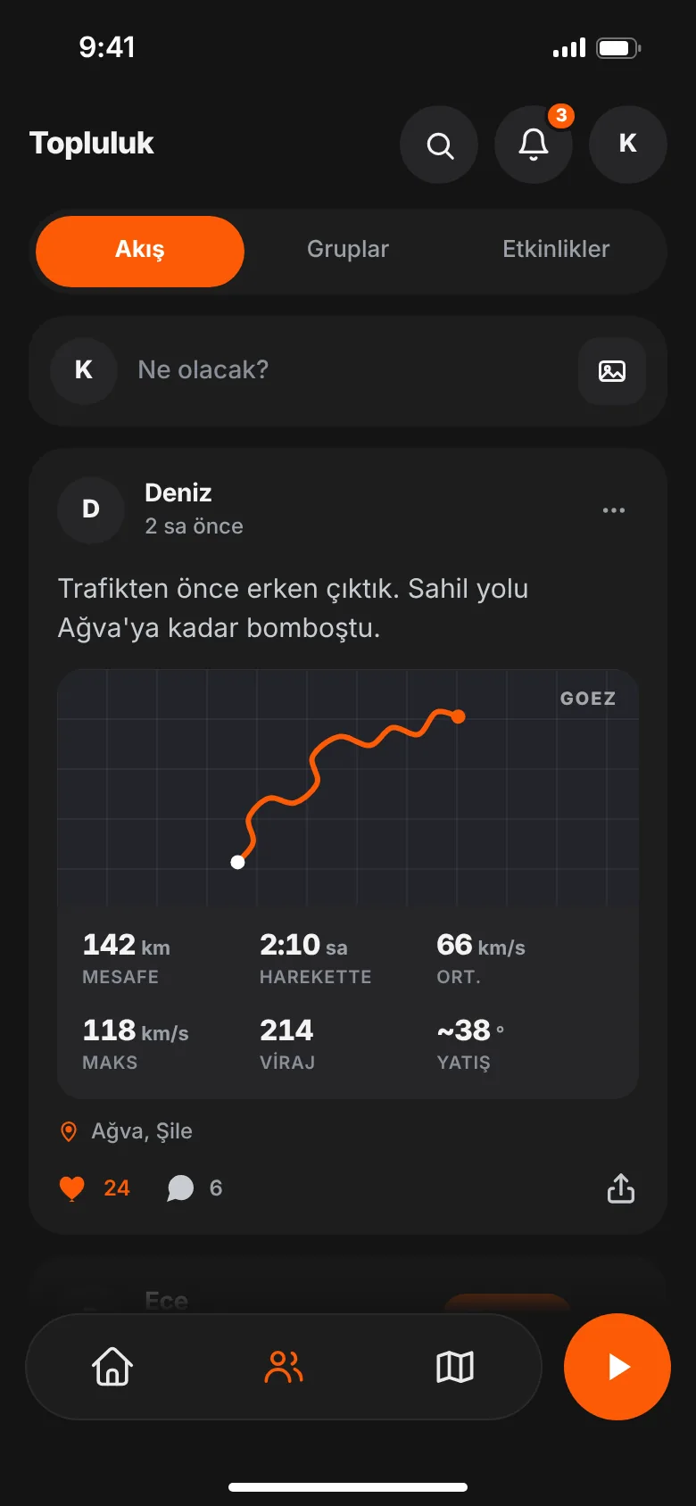 GOEZ akışı: diğer sürücülerin sürüş gönderileri